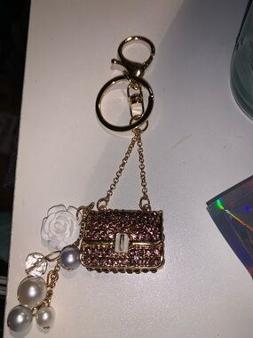 Purple Crystal Purse/bag charm Keychain with Pearls